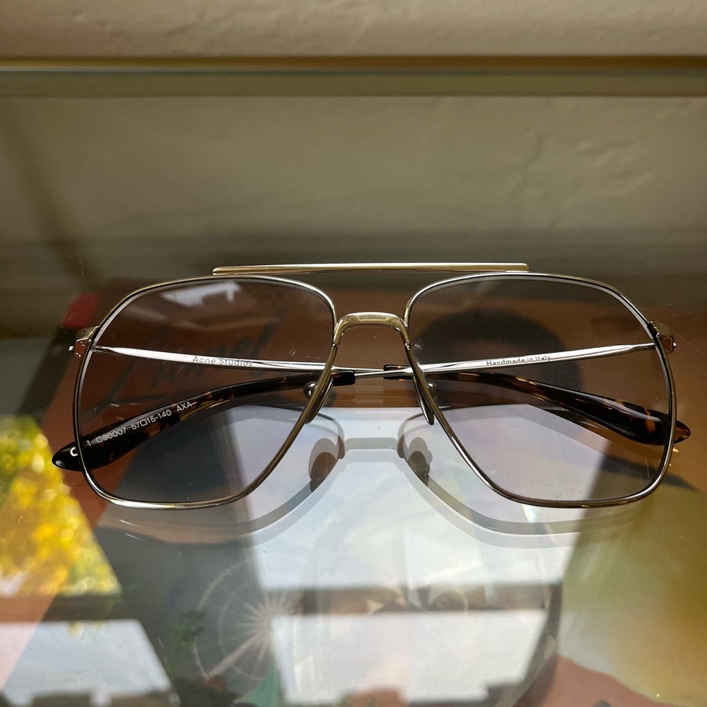 Acne gold metal aviator sunglasses with brown gradient lenses